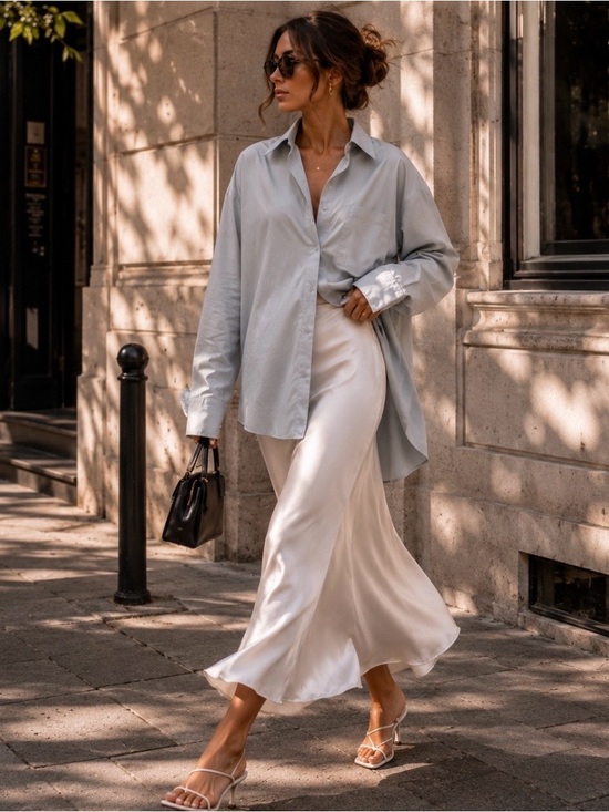 The Frankie Shop Tops - NWT Frankie Shop Liu Organic Cotton Shirt Ice Gray Oversized Minimalist Small